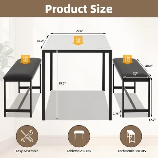 EROMMY Space-Saving Dining Table Set,Featuring a Stylish Faux Marble or Wood Grain Table with Modern Chairs image {2}