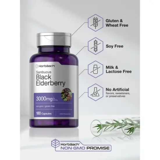 Horbaach Black Elderberry 3000 mg | 180 Capsules image {3}