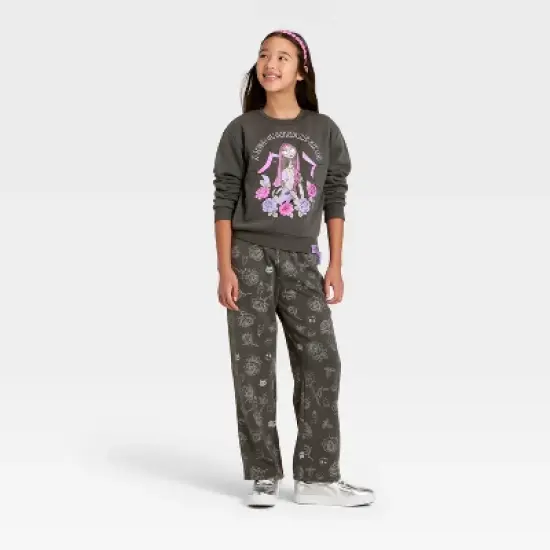Girls' The Nightmare Before Christmas Sally Fleece Crewneck Sweatshirt - Gray image {3}