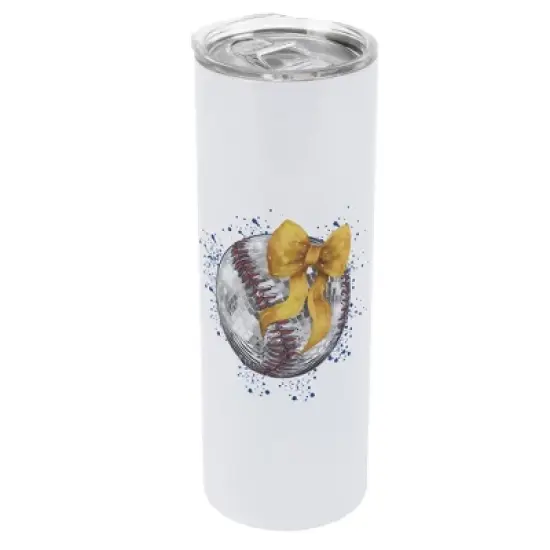 Elanze Designs 20 Ounce Stainless Steel On the Go Travel Tumbler With Push Top Lid, Baseball With Gold Bow image {1}