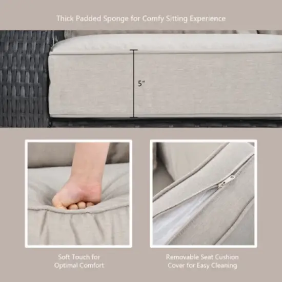 Tangkula 4PCS Patio Rattan Furniture Set Outdoor Conversation Set w/Tempered Glass Coffee Table Beige image {6}