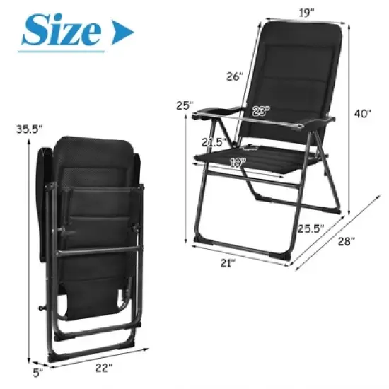 Costway 2PCS Patio Folding Chairs Back Adjustable Reclining Padded Garden Furniture image {1}