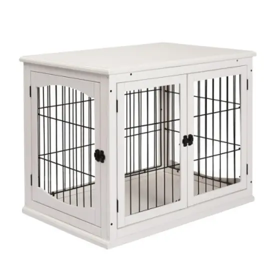 PawHut 26" Wooden Dog Crate, Furniture Style Pet Cage Kennel, End Table, with Lockable Double Door Entrance, and Top Shelf image {8}