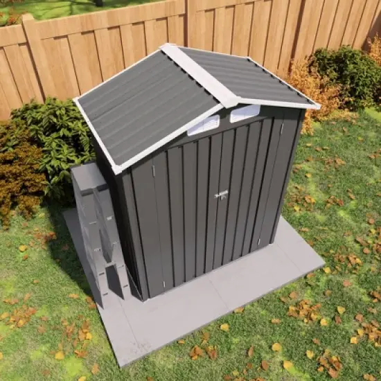 Hrinhom 60.3"W Metal Outdoor Lockable Door Storage Shed, Tool Shed with Peaked Roof Waterproof image {1}