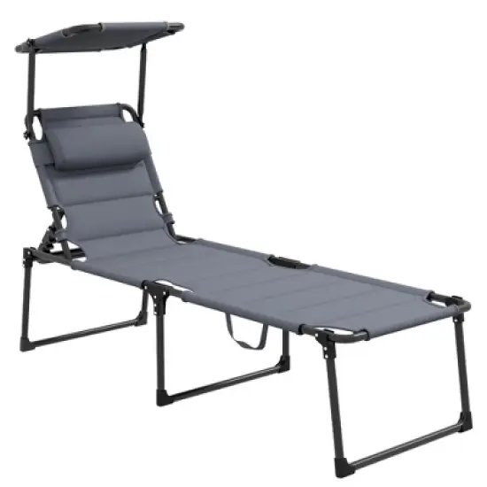 Okak Outdoor Chaise Lounge Tanning Chair with Awning,Adjustable Folding Lounge Chair Patio Long Chaise for Beach,Camping&Hiking,Set of 1/2 image {8}