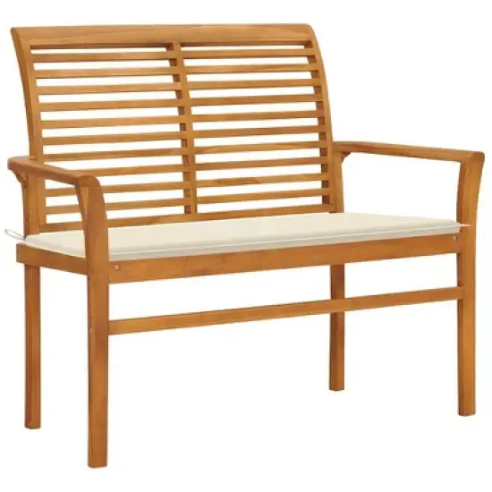 vidaXL Outdoor Patio Bench Garden Bench with Cushion for Porch Solid Wood Teak - Cream image {1}