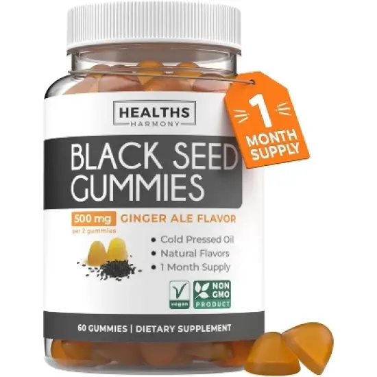 Black Seed Oil Gummies, Natural Ginger Ale Flavor, Pure Black Cumin Seed Oil for Healthy Skin, Hair & Nails, Health's Harmony, 60ct image {8}