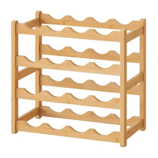 Itopfox Bamboo Wine Rack Storage Cabinet Shelf for 16 Bottles, Countertop Sturdy Kitchen Dining Room Pantry - 4 Tiers (Natural) image {8}
