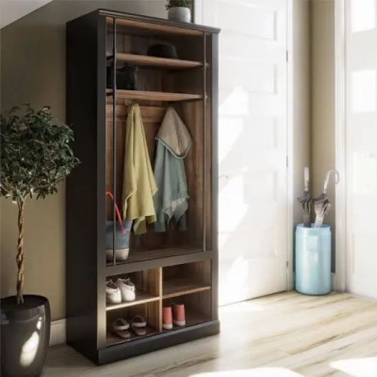 Voltaire Entryway Hall Tree with Bench and Storage Cubbies Black and Walnut - Room & Joy image {2}