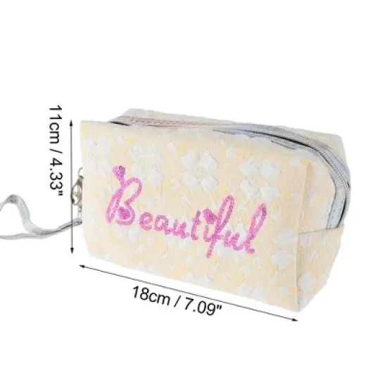 Unique Bargains Women Sequin Beautiful Makeup Bag Yellow White 1 Pc image {2}