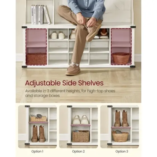 Hall Tree with Bench and Shoe Storage, Coat Rack with Shoe Storage, Entryway Furniture, 20 Open Compartments, 6 Tri-Hooks, Rustic White image {2}