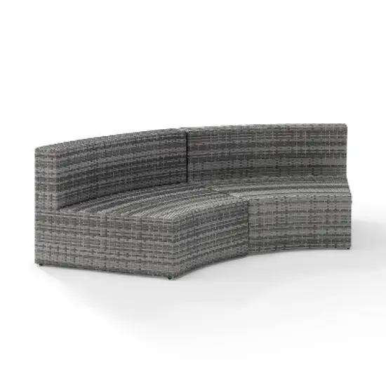Catalina Wicker Round Sectional Sofa - Gray - Crosley image {3}