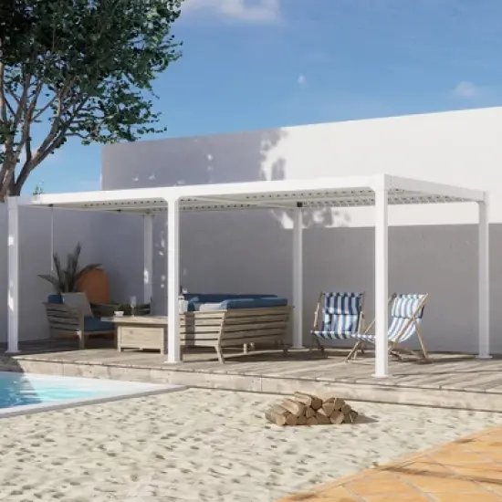 Aoodor Aluminum Pergola Rainproof Gazebo Patio Sun Shade Shelter with Adjustable Roof-White image {10}