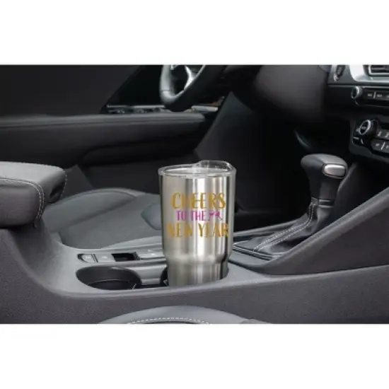 100 North 30 Ounce Stainless Steel On the Go Travel Tumbler With Push Top Lid, Cheers to the New Year Silver image {4}