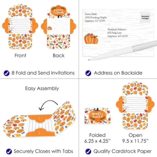 Big Dot of Happiness Fall Pumpkin - Fill-In Cards - Halloween or Thanksgiving Party Fold and Send Invitations - Set of 8 image {2}