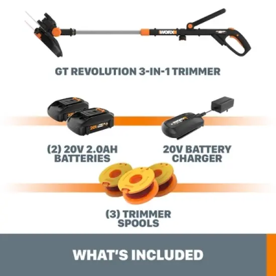 Worx WG170 20V Power Share GT Revolution 12" Cordless String Trimmer/Edger/Mini-Mower image {5}