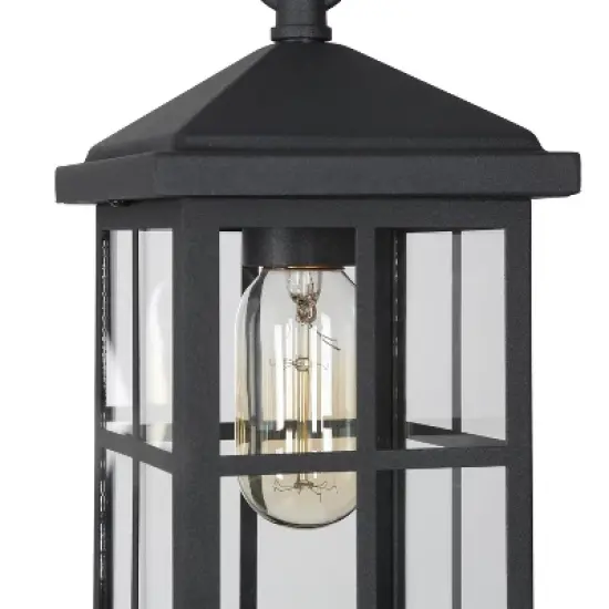 10.5" Metal/Glass Square Cage Modern Outdoor Pendant Light Black - LNC image {4}