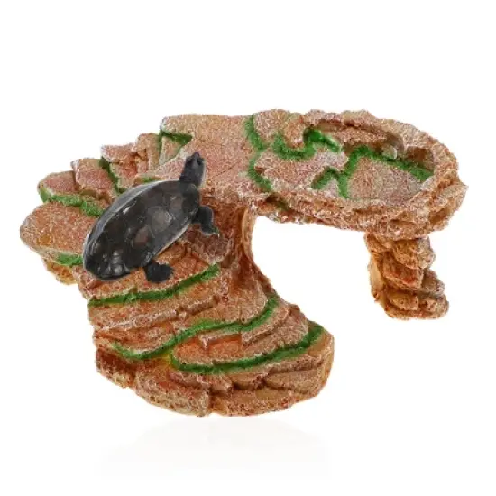 Unique Bargains Resin Tortoise Rock Turtle Basking Platform 9.7"x6.7"x4.1" Orange Green 1 Pcs image {1}