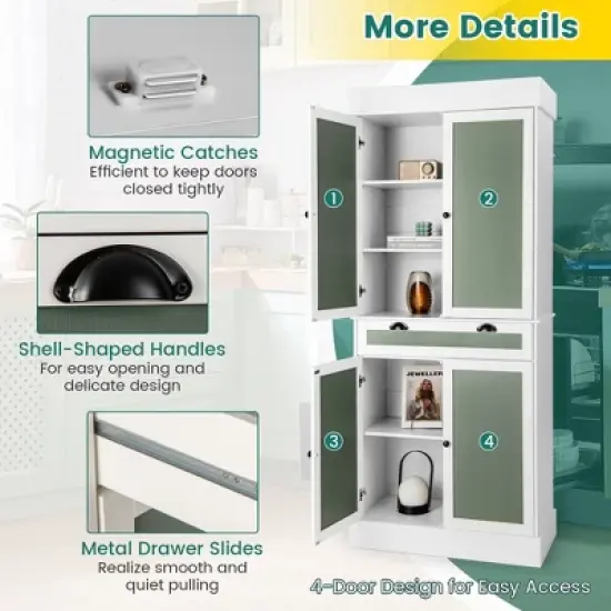 Costway 72'' Kitchen Buffet Hutch Pantry Cabinet Cupboard with 4 Doors & Adjustable Shelves image {7}