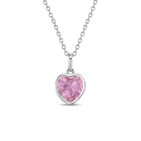 Girls' CZ Birthstone Heart Sterling Silver Necklace - In Season Jewelry image {4}