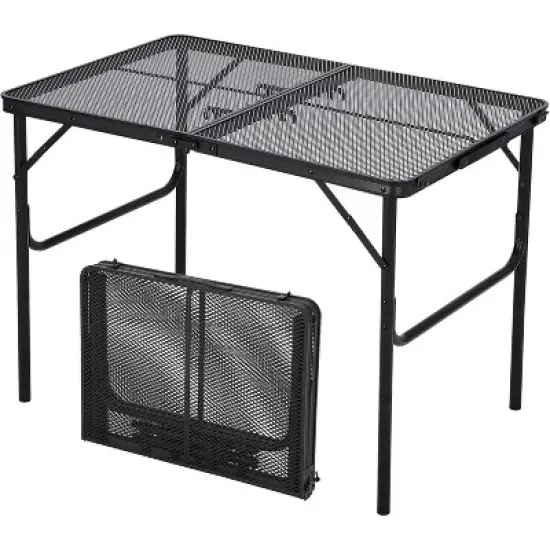 Folding Grill Table,Portable Camping Table with Mesh Desktop,Height Adjustable Lightweight Metal Grill Table image {8}