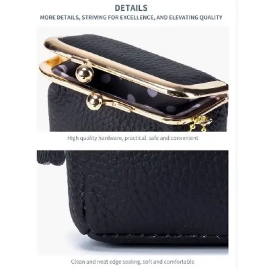 Paaaawaters Women's Genuine Leather Small Jewelry Coin Purse Vintage Kiss Lock Change Pouch Casual Style Mini Wallets pouches Bag image {3}