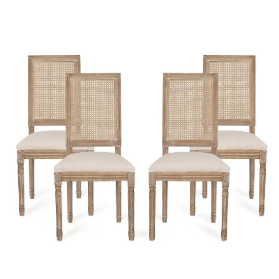 Christopher Knight Home Brownell French Country Wood and Cane Upholstered Dining Chairs (Set of 4) image {9}