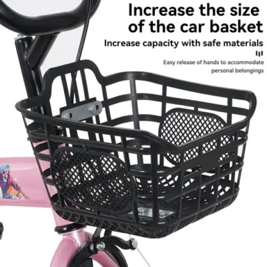 NAYSAYE Bicycle 18 Inch Kids Bike with Training Wheels Adjustable Saddle for Neighborhood Rides, Pink, 43.3"*20.3"*28.9" image {3}
