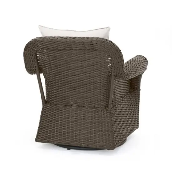 Amaya 5pc Outdoor 4 Wicker Swivel Chair & Fire Pit Set - Dark Brown/Beige/Matte Black - Christopher Knight Home image {6}