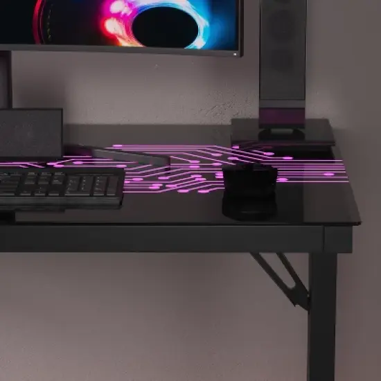 Emma and Oliver Circuit Board Inspired Color Changing LED Gaming Desk with Wired Remote image {3}