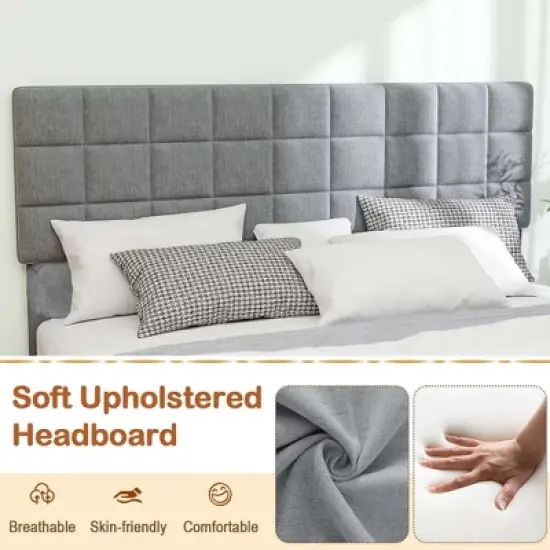 Costway Full/Queen/King Size Bed Frame Modern Linen Fabric Upholstered Platform Bed with Headboard image {5}