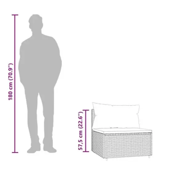 vidaXL Patio Middle Sofa Black with white cushions PE rattan Standard image {8}