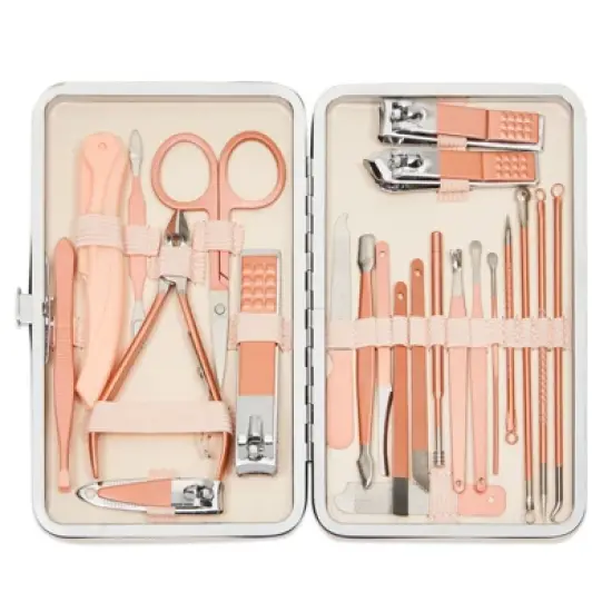 Okuna Outpost Okuna Outpost Pink Manicure Pedicure Kit, 23-in-1 Nail Clipper Set for Women (Includes Travel Case) image {4}