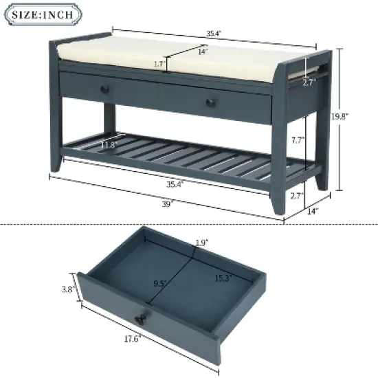 Entryway Storage Bench with Cushioned Seat, Shoe Rack and Drawers-ModernLuxe image {2}