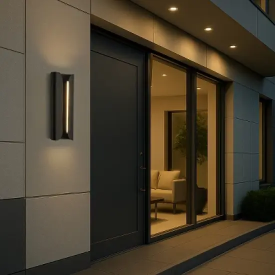 ALOADECOR H15" Matte Black 24W Integrated LED Wall Sconce with Acrylic Shade Modern Outdoor Wall Light with Dusk to Dawn Sensor for Garage image {1}