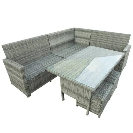 6pc Wicker Patio Set with Glass Table Ottomans - Gray/Dark Gray - GODEER image {17}