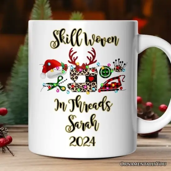 Sewing Buffalo Plaid Christmas Mug, Clothing Stylist Gift (Non-Custom Only)| OrnamentallyYou image {3}