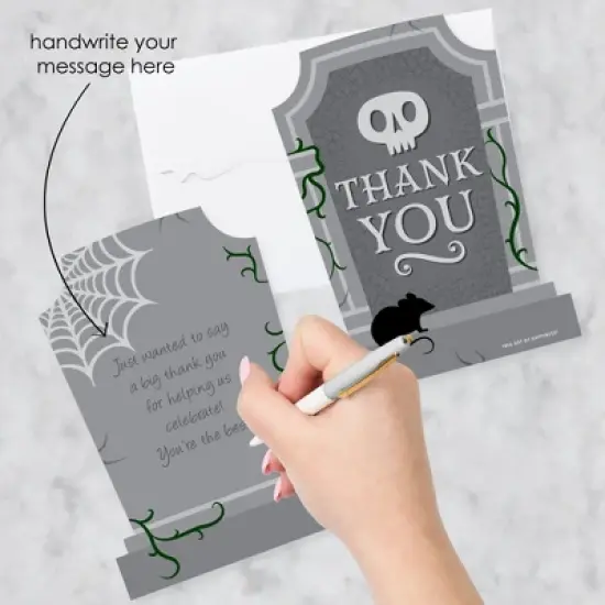 Big Dot of Happiness Creepy Cemetery - Shaped Thank You Cards - Spooky Halloween Tombstone Party Thank You Note Cards with Envelopes - Set of 12 image {1}