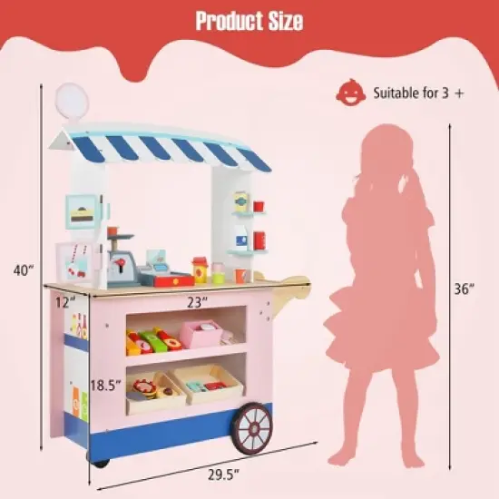 Costway Kids Snacks & Sweets Food Cart Kids Toy Cart Play Set with 30 PCS Accessories image {3}