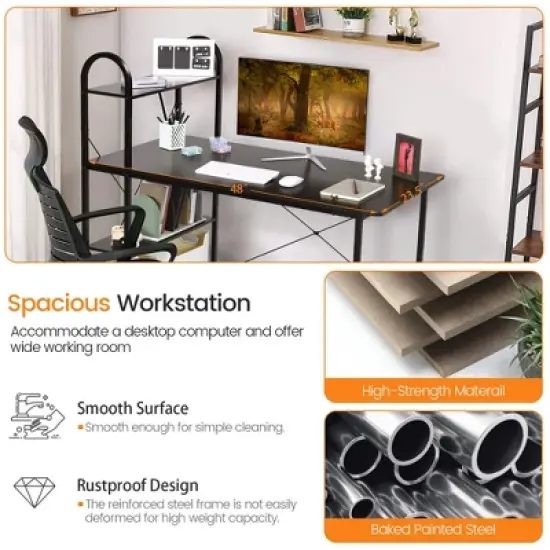 Costway Reversible Computer Desk Study Workstation Home Office 4-tier Bookshelf image {6}