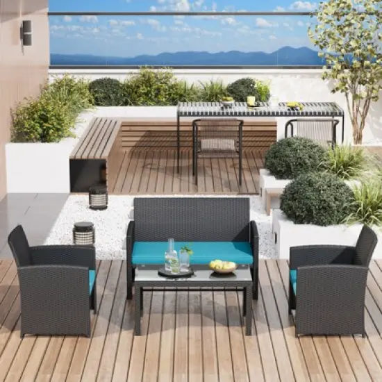 EROMMY 4 PCS Outdoor Seating Group with Cushions for 4 Person image {1}