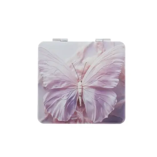 Unique Bargains Portable Retro Butterfly Makeup Mirror Purple Pink 1 Pc image {3}
