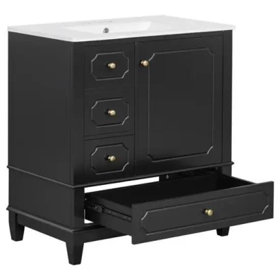 Whisen 30" Bathroom Vanity with Sink, Soft-Close Door & 3 Drawers image {11}