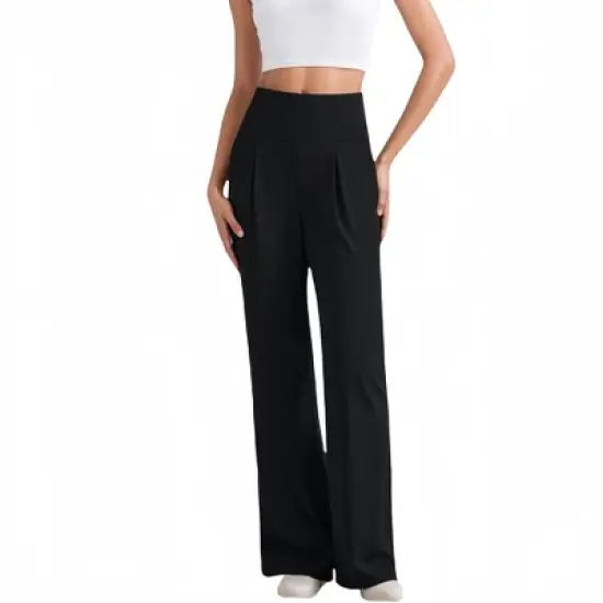 Anna-Kaci Active Women's High Waist Wide Leg Pants with Front Pleat Detail image {6}