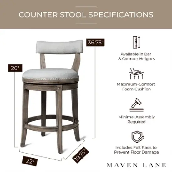 Maven Lane Alexander Low-Back Kitchen Swivel Stool, Reclaimed Oak Finish image {4}