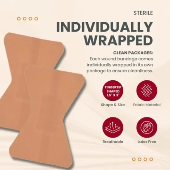 Dealmed Fingertip Fabric Adhesive Bandages with Non-Stick Pad, Latex Free Wound Care, 1 3/4" x 3", 100 Count image {3}