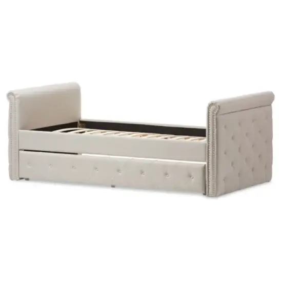 Twin Swanson Modern and Contemporary Fabric Tufted Daybed with Roll-Out Trundle Guest Bed - Baxton Studio image {3}