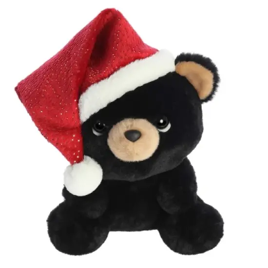 Aurora Medium Black Holiday Oversized Santa Hats 8.5" Button Black Bear Festive Stuffed Animal image {6}