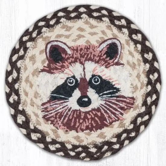 Earth Rugs Raccoon Printed Round Jute Trivet &ndash; 10" Braided Natural Fiber Hot Pad with Rustic Woodland Wildlife Design image {3}