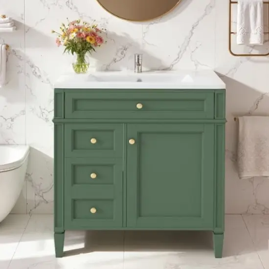 SpassWay 30"L White Modern Bathroom Vanity with Sink 2 Drawers Tip Out Storage Cabinet image {9}